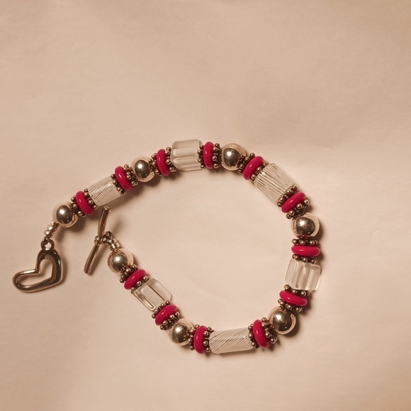 925 Silver Red & WHITE Glass BEADED Bracelet ART GLASS Whimsical Whimsigoth - Picture 1 of 6